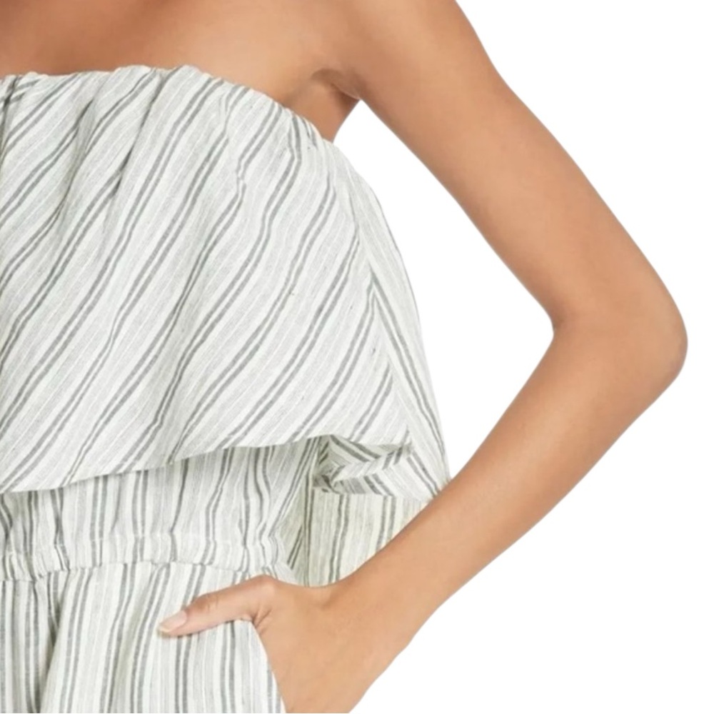 JOIE Brogan Linen Striped Strapless Wide Leg Jumpsuit in Green/Ivory Size Small - Picture 7 of 12